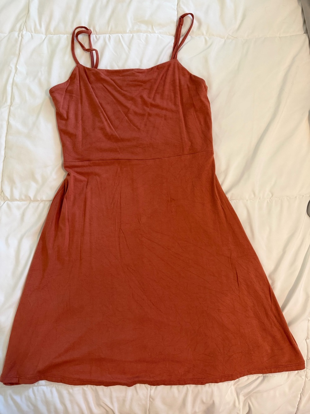 Forever 21 Rust Red Spaghetti Adjustable Strap Jersey Dress